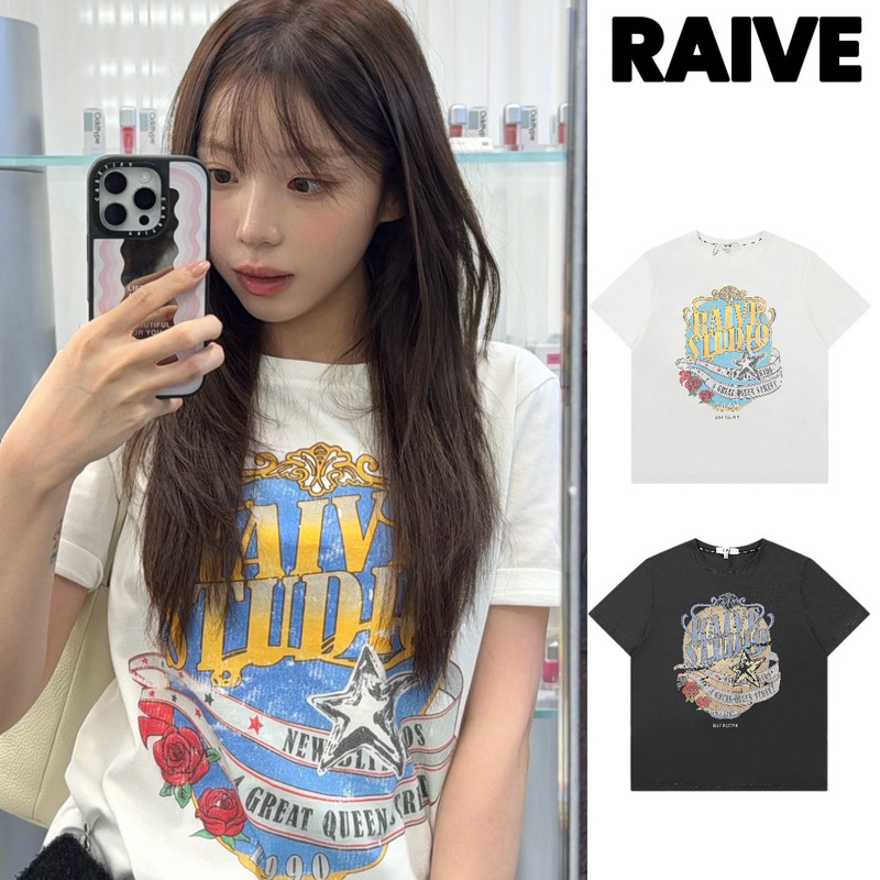 Korean Niche Fashion Brand Raiv* Sound Wave T-Shirt Summer Retro Rose Print Korean Style Women's Summer Loose Short-Sleeved Top Korean Niche Fashion Brand Raiv* Sound Wave T-Shirt Summer Retro Rose Print Korean Style Women's Summer Loose Short-Sleeved Top