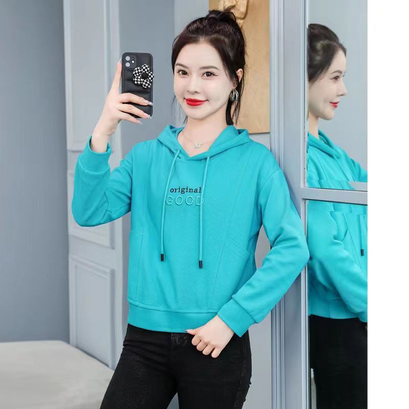 Trendy Short Embroidered Sweatshirt for Women 2025 Spring and Autumn New Petite Loose Casual Top Hooded Short Jacket Fashion