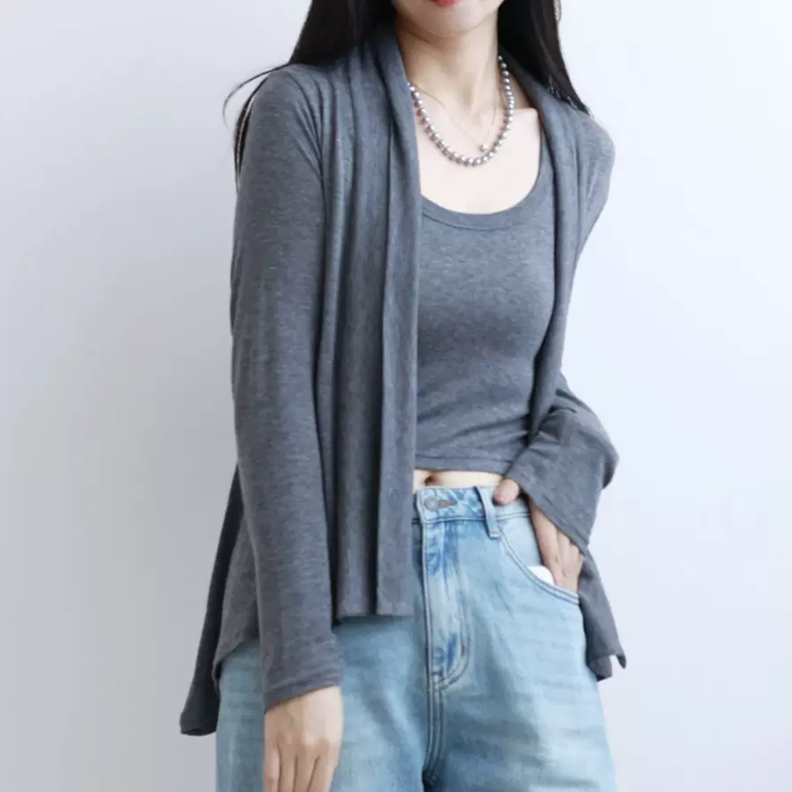 柔和内敛 老钱风可机洗天丝羊毛无扣开衫 慵懒一片式围巾领上衣秋