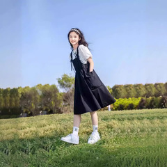 女童春夏裝套裝韓版2024年新款女孩洋氣裙子夏季休閒中大童背帶裙