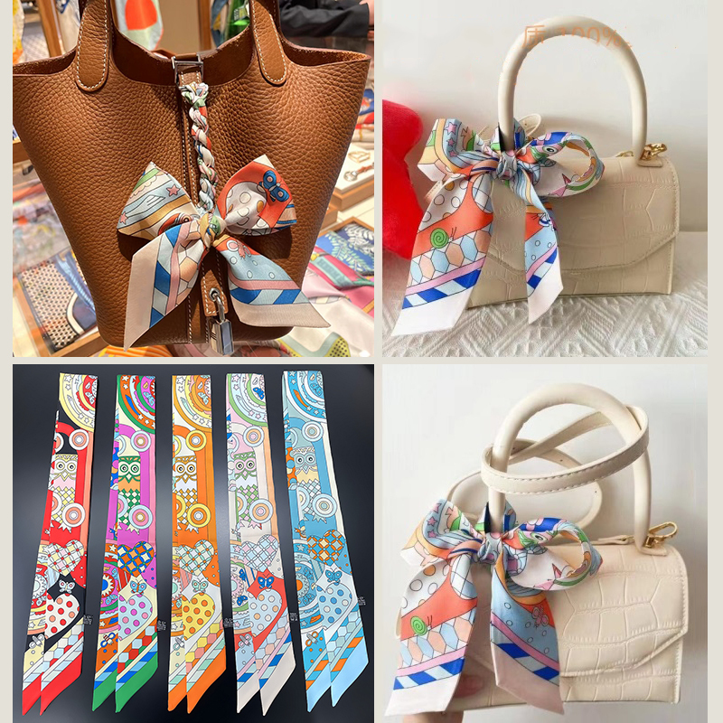 Online celebrity live summer anti-sweating protection decorative bag silk scarf tied wrapped bag small ribbon tied handle ribbon female