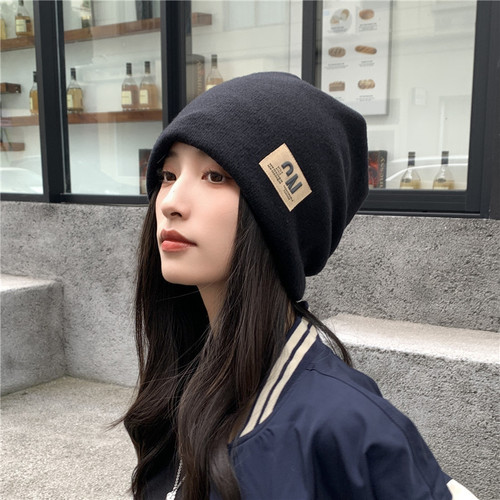 Hats for women in autumn and winter knitted Internet celebrity pile hat Korean style woolen hat with big head circumference and small face Japanese style pullover cold hat