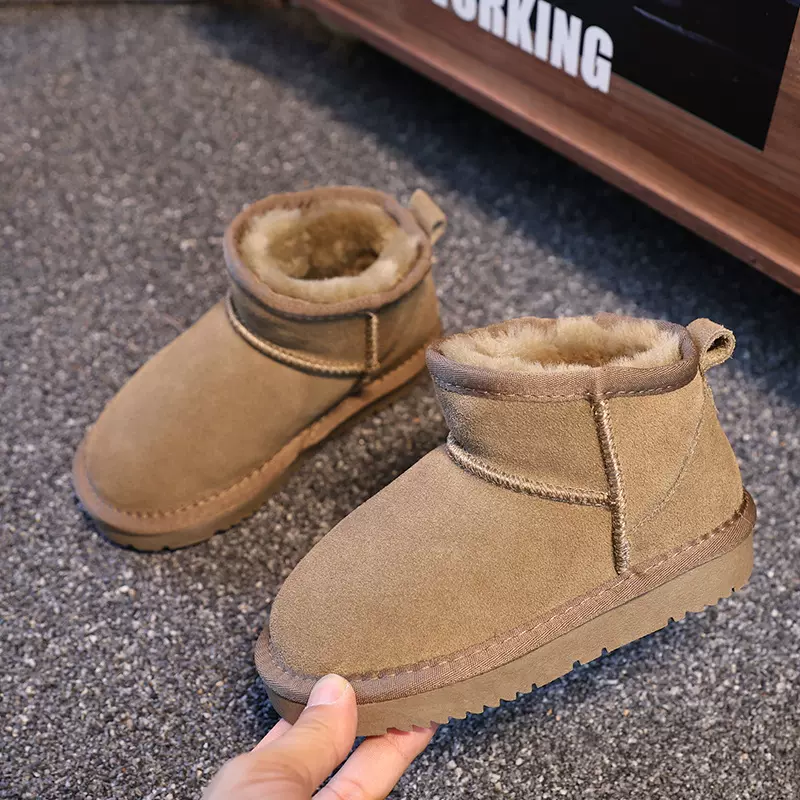 冬季新款儿童雪地靴男女真皮保暖防滑时尚牛皮大中小童鞋25-36码