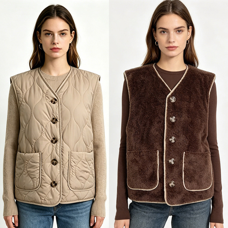 Lamb Wool Quilted Vest, Autumn and Winter Warm Top, Cross-Border Practical Reversible Vest Jacket, New Style for Layering Lamb Wool Quilted Vest, Autumn and Winter Warm Top, Cross-Border Practical Reversible Vest Jacket, New Style for Layering