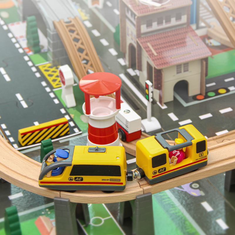 Mina de madera bloques construcción tren eléctrico modelo traje juguete para niños Parque atracciones montaje Mesa juego