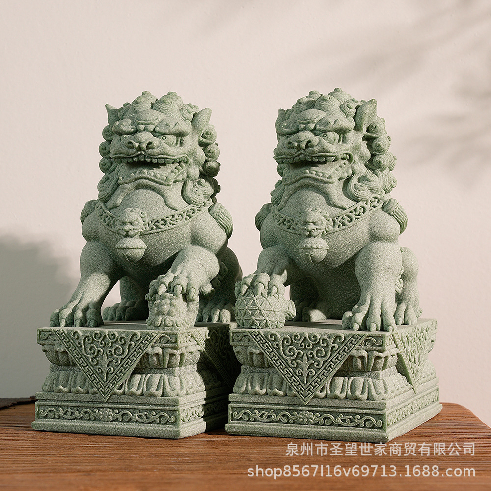 创意国风雕刻青砂石石雕狮子摆件庭院家用门口桌面茶宠茶桌装饰品