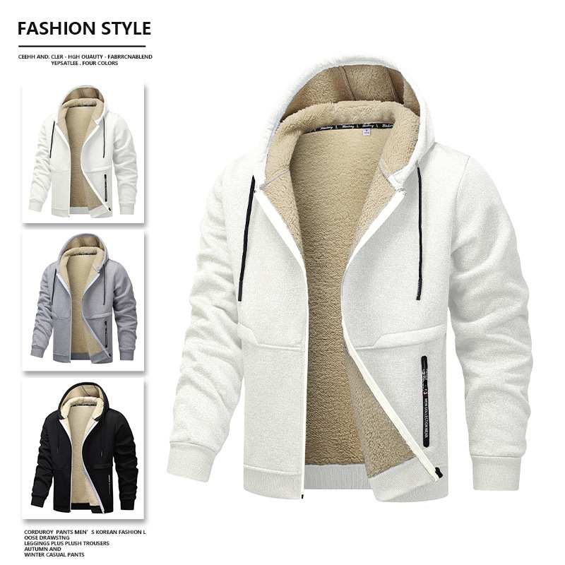 Amazon European Size Autumn and Winter Velvet Thickeneded High-Quality Cashmere Cardigan Sweatshirt Jacket Workwear Style Warm Jacket