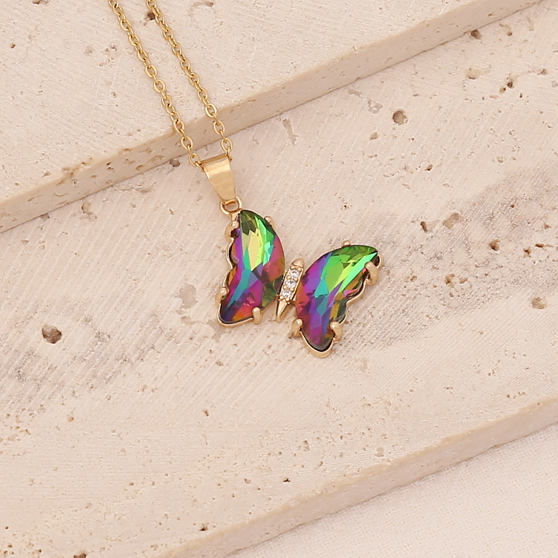 Multicolor Gradient Butterfly Personality Stainless Steel Necklace