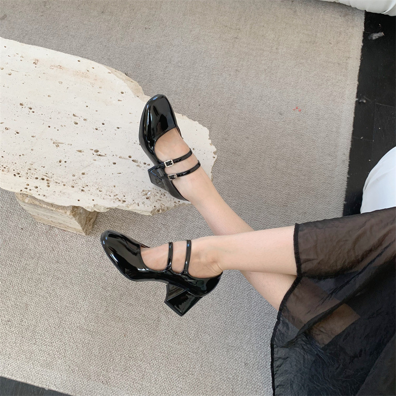 Mary Jane – talons hauts épais à Double sangle pour femmes, simples, à tête carrée, petits rouges, saison printemps et automne 2024_voghion.com