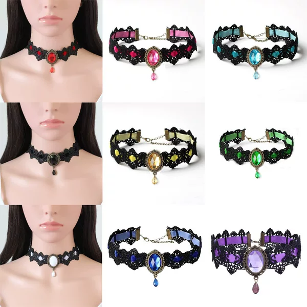 European and American Cross-Border Hot-Selling Necklace Gothic Retro Punk Choker Lace Necklace Braided Neck Chain Clavicle Chain for Women