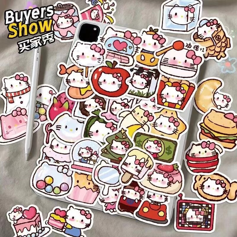 100 Gourmet KT Stickers Cartoon Cute hellokitty Hello Kitty diy Decorative Handbook Notebook Stickers