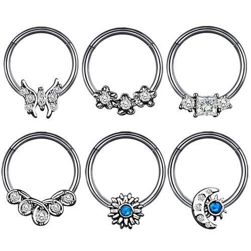 Factory Direct Supply European and American Stainless Steel Nose Ring Closed Ring with Diamond Zirconia Nose Ring Moon Pearl Nose Jewelry Body Piercing