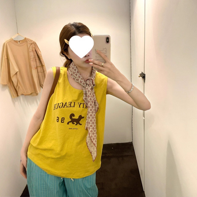 Zhang Zhang 21S Linen Cotton Boyish Mustard Yellow Printed Vest