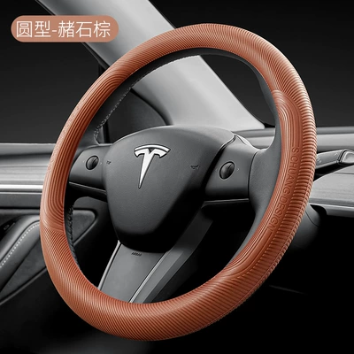 Sweat-Proof, Ice-Feel Handle Cover, Universal – Steering wheel cover - ocher-brown-non-fading-food-grade-silicone-38cm