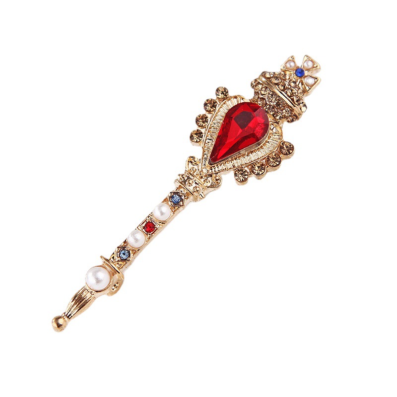 fashion retro Baroque crown ruby crystal small magic wand brooch for men and women source_voghion.com