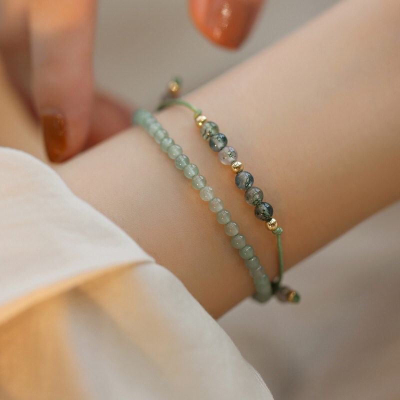 Water Grass Agate Hand Rope Grape Color Dongling Jade Natural Bracelet Niche Design Plated 14k Gold Light Luxury Stacked Bracelet Water Grass Agate Hand Rope Grape Color Dongling Jade Natural Bracelet Niche Design Plated 14k Gold Light Luxury Stacked Bracelet