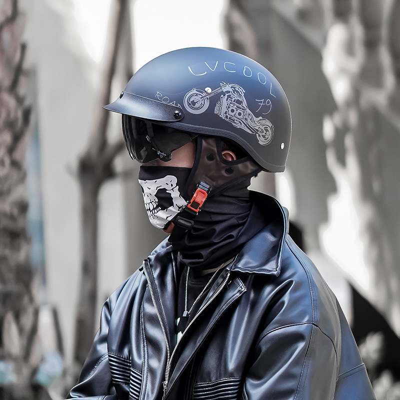 Fábrica de cascos personalizados OEM retro medio casco de motocicleta para hombre casco de seguridad locomotora de verano coche eléctrico casco de pala
