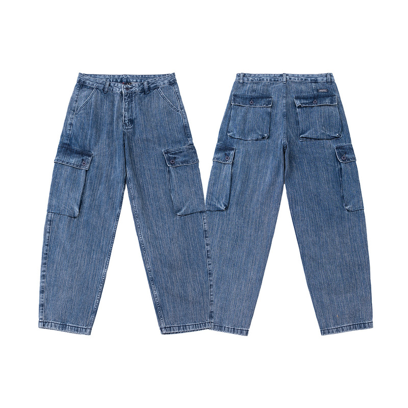 Gu Ye Men's 2026 Autumn New Collection: Men's retro workwear long pants with a textured, washed denim finish and multiple pockets Gu Ye Men's 2026 Autumn New Collection: Men's retro workwear long pants with a textured, washed denim finish and multiple pockets