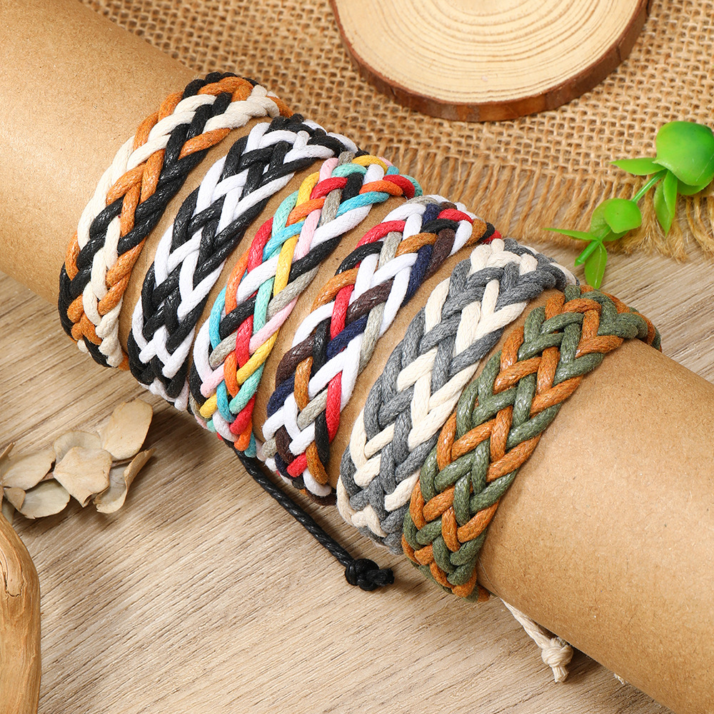 10g Weight Drawstring Bracelets Classification Leather Rope Chain Material 1 Piece Quantity Daily Occasion cotton and linen Material Rhombus Pattern Men's Gender Handmade Design Retro Style Retro Rhombus Cotton And Linen Handmade Men's Drawstring Bracelets Men Cord & Leather Bracelets 1