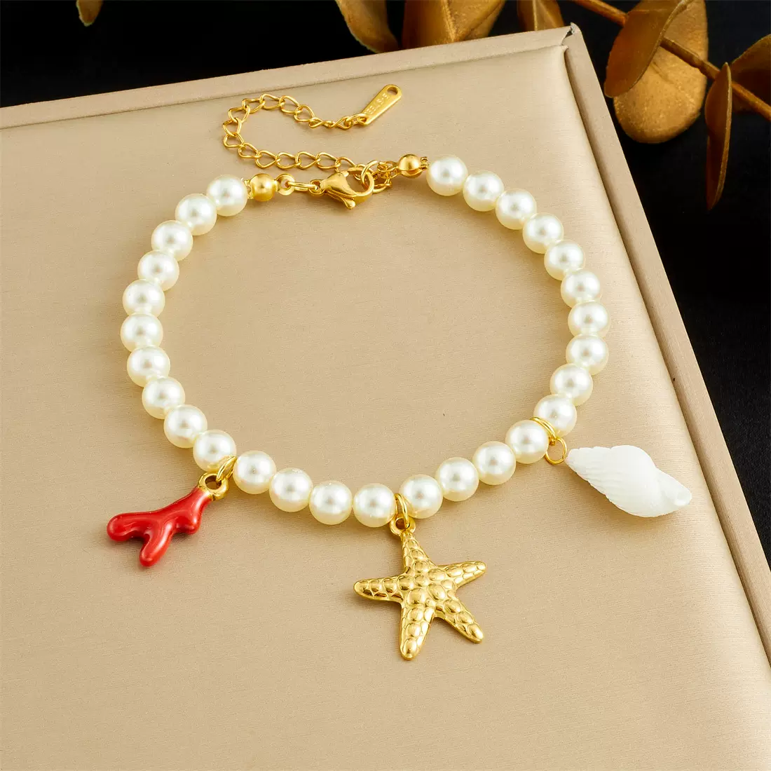 跨境时尚海洋系列海星珊瑚海螺吊坠气质复古珍珠链条手串手链