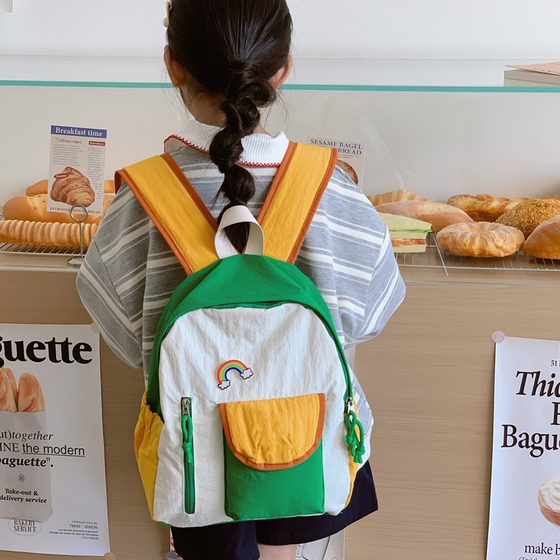 Jardín de infantes bolsas escolares estilo coreano color contraste mochila arco iris para niños y niñas mochila de viaje ligera para niños