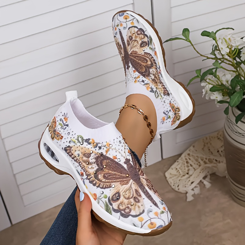 2025 Spring and Autumn Foreign Trade Cross-Border Hot Selling Women's Sports Shoes Large Size Printed Lightweight Fly Knitted Sports Shoes Women's Shoes Wholesale