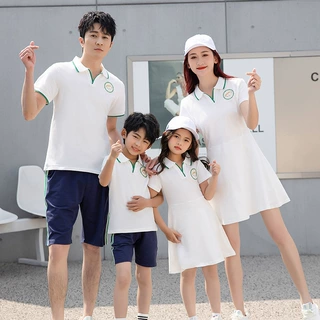 2025新款母女装夏短袖连衣裙情侣装家庭休闲亲子装POLO衫裙衫
