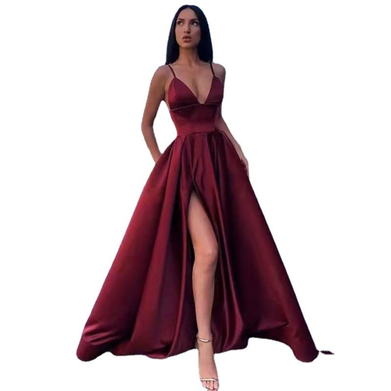 Europa y América Amazon AliExpress deseo Comercio exterior vestido de mujer vestido de novia sexy V-cuello Correa simple vestido largo