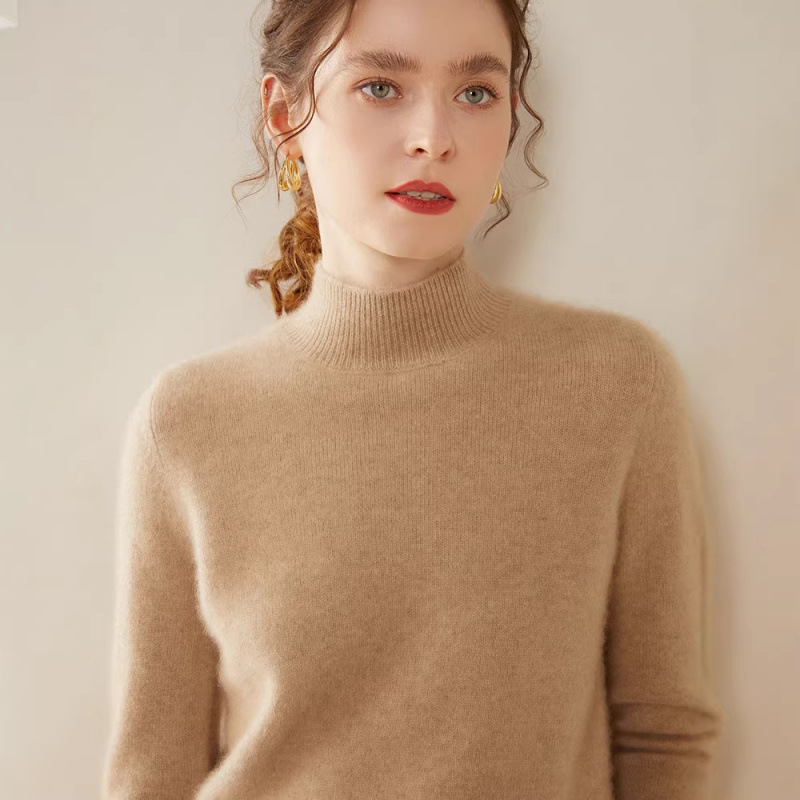 2025 new double-strand thickened half-high-neck 100% pure cashmere sweater for women, loose-fitting knit base layer 2025 new double-strand thickened half-high-neck 100% pure cashmere sweater for women, loose-fitting knit base layer