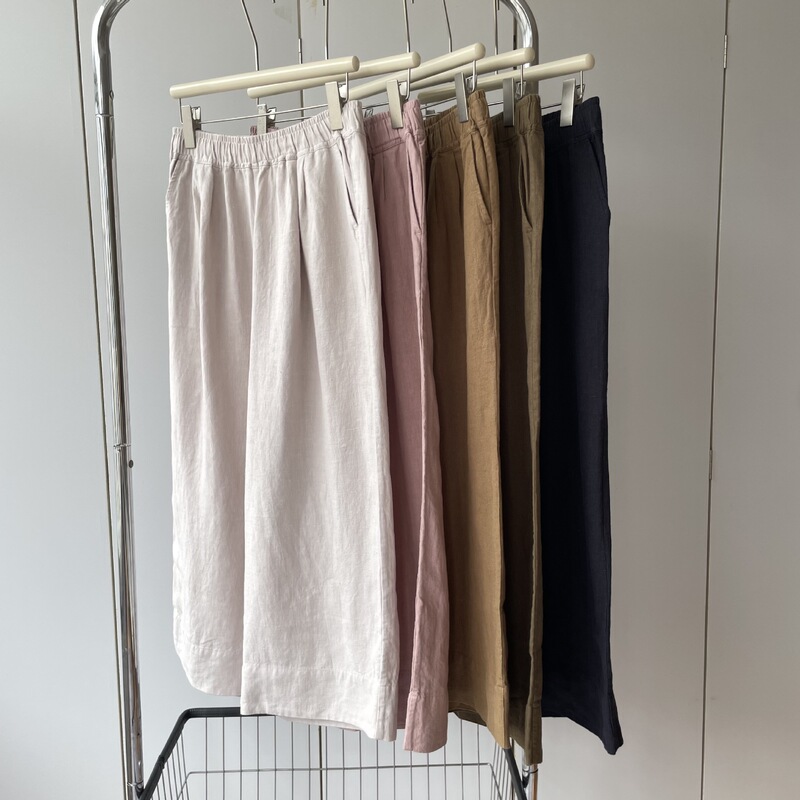 Natural 100% Hemp with Stitching Craftsmanship! Elastic High-Waisted Lightweight Cool Comfortable Loose Cropped Straight-Leg Pants for Women