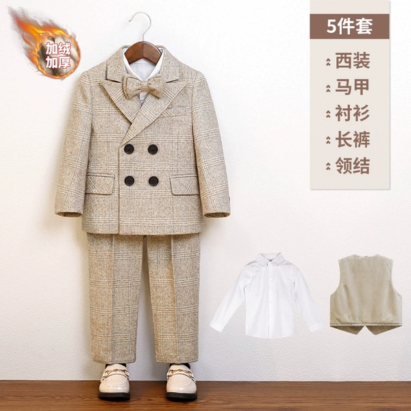 Fleece set, shirt, jacket, vest, trousers, bow tie, full set, 5 pieces