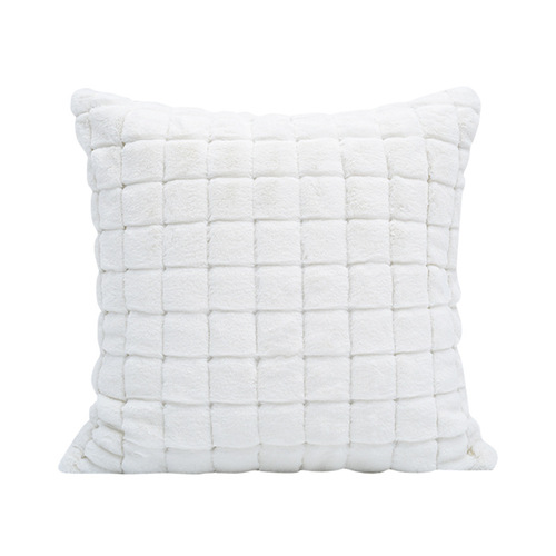 Cross-border Amazon ins style imitation rabbit fur pillow for living room sofa cushion solid color plaid plush pillow case wholesale