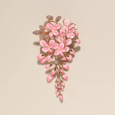 Clothing Accessories Corsage Elegant – Yaxa sancaqları - yc003-3-pink-enamel-wisteria-flower-brooch-high-end-gift-box-packaging