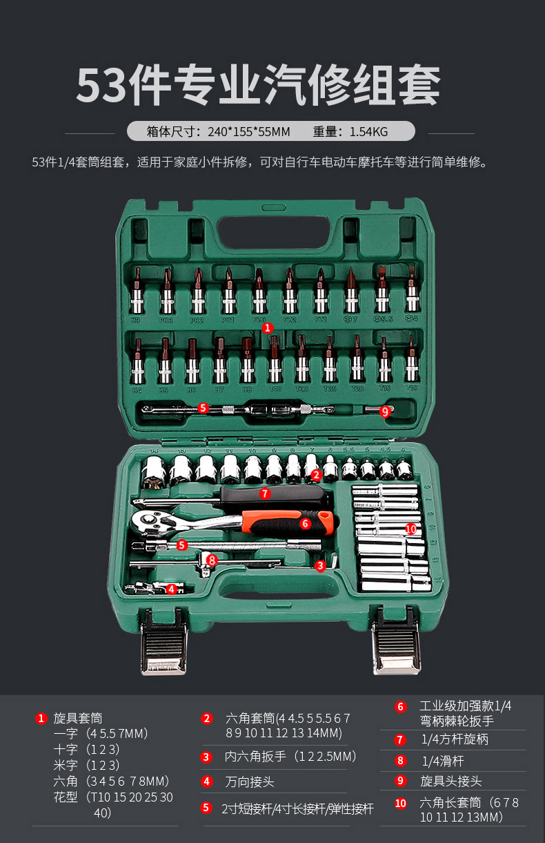 Suitable for Green Forest Auto Repair Tool Set Ratchet Quick Socket Wrench Sleeve Car Repair Motorcycle Maintenance