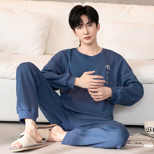 Men's pajamas for autumn and winter, cotton long-sleeved students and teenagers, new loose large-size home wear set