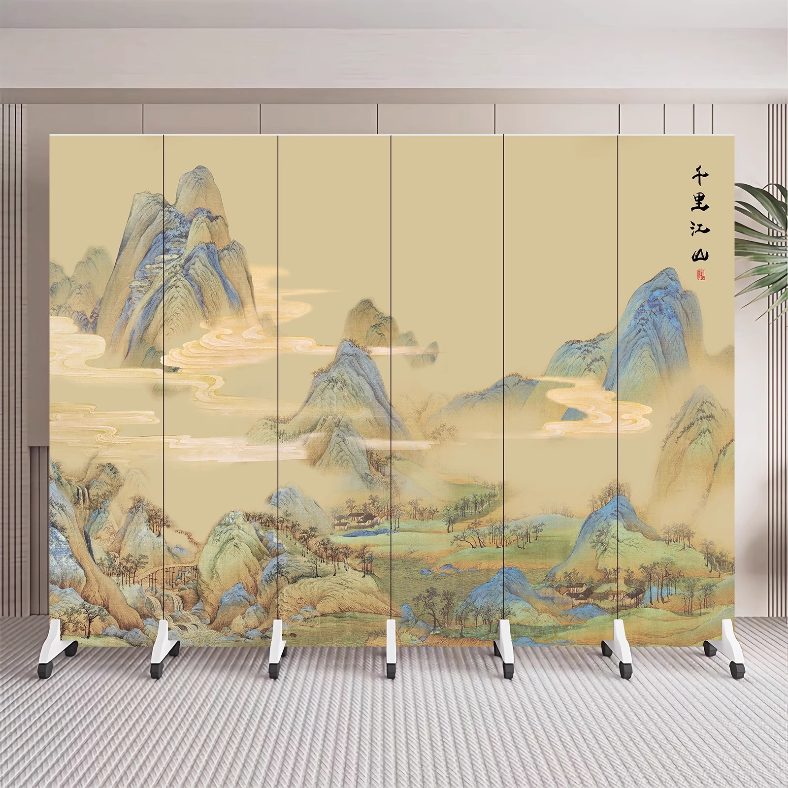 High-End Screen Partition Living Room Mobile Folding Hotel Beauty Salon Office Decorative Art Landscape Partition Screen
