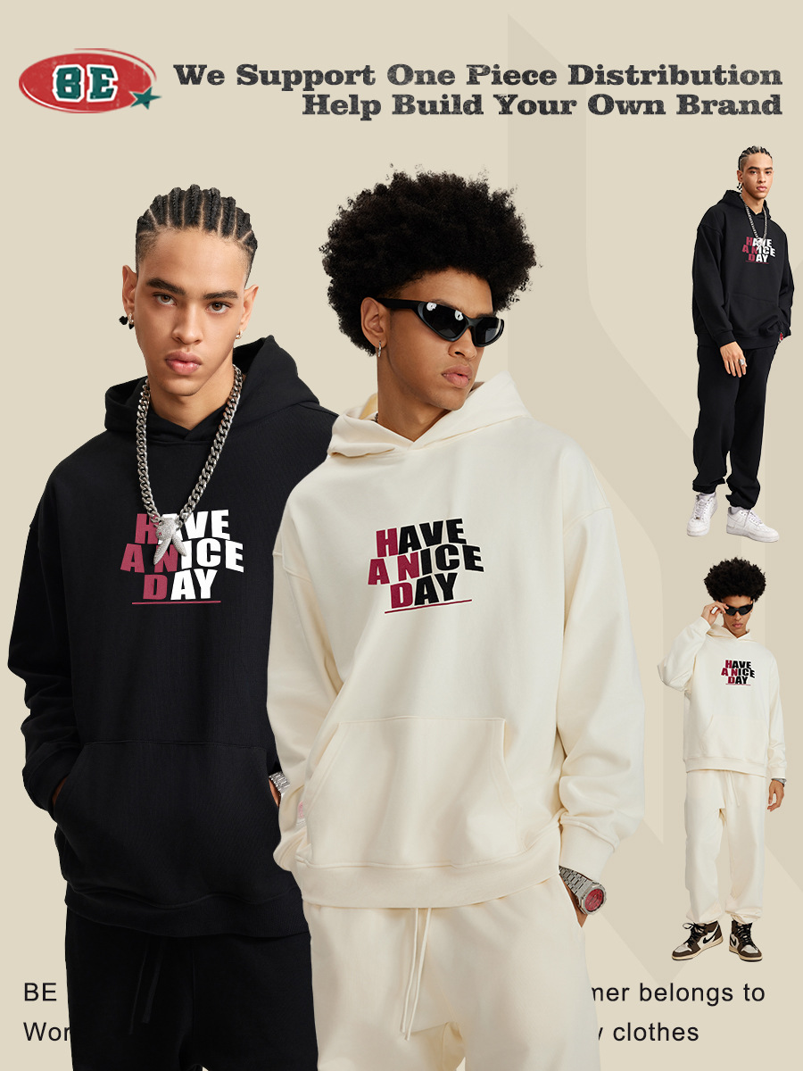 Be Hombres| 2025 otoño estilo americano de moda comercio exterior burbuja impresión de color contraste hombre manga larga sudadera encapuchada transfronteriza image 4