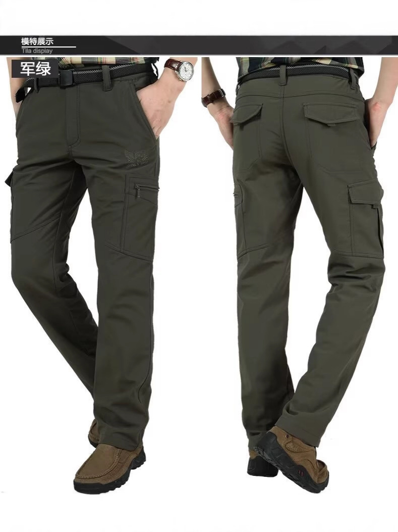 Pantalones de otoño e invierno para hombres, pantalones de asalto de montañismo de hombre con forro polar, impermeable y abrigo pantalones rectos elásticos con múltiples bolsillos nuevos