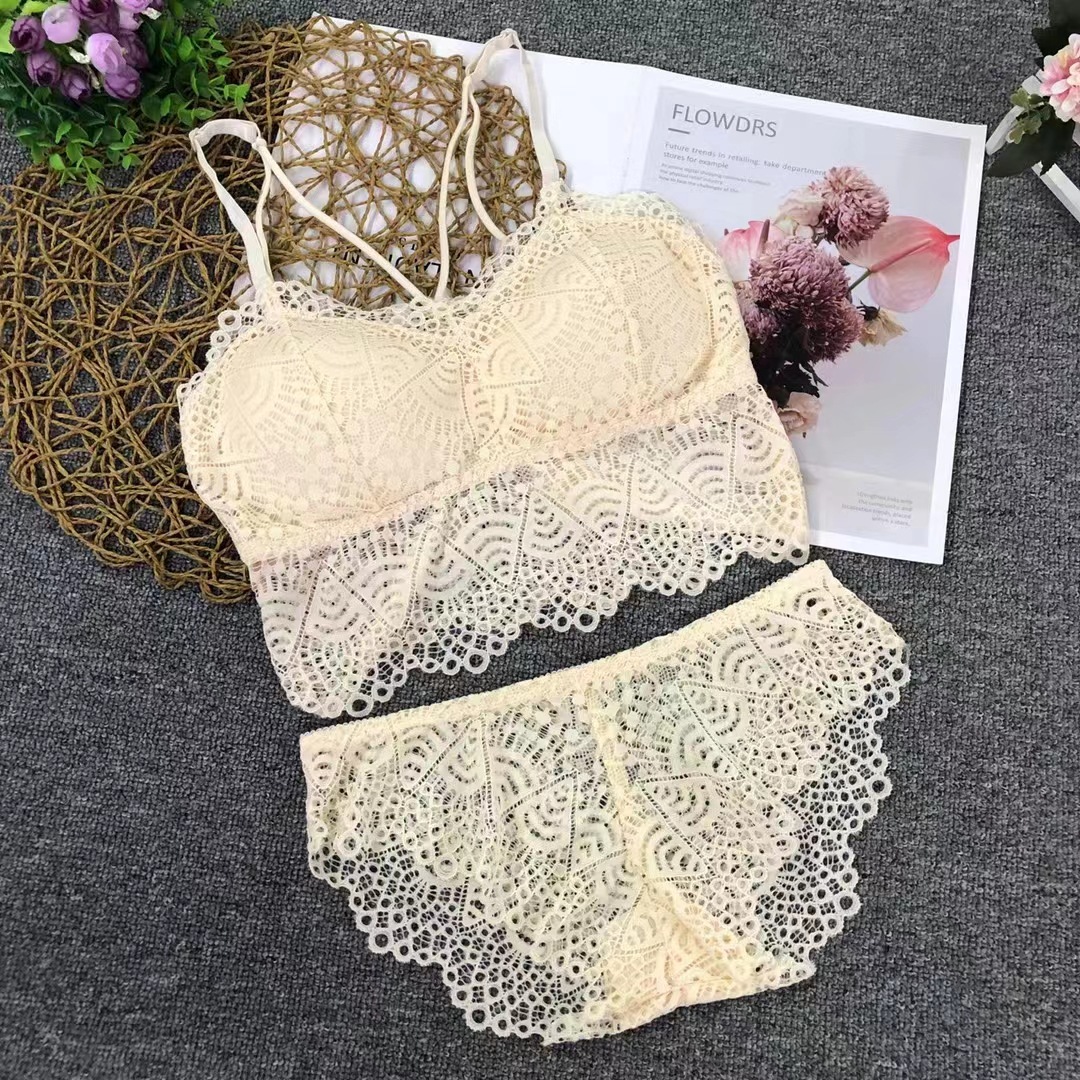 Nueva ropa interior de encaje las mujeres pequeño pecho push up cómodo deportes delgada inalámbrica belleza volver sujetador traje