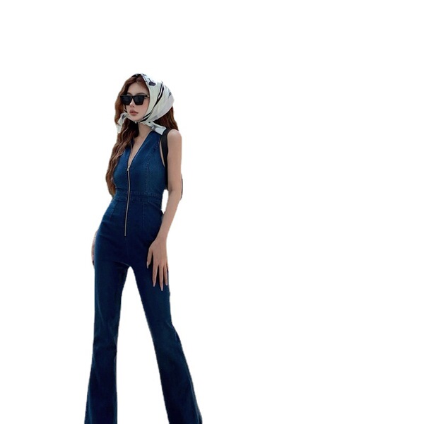 Denim elastic overall