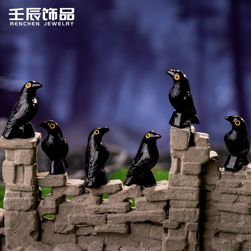 クロスボーダークリエイティブハロウィン装飾黒曲がった頭のカラス diy 樹脂工芸品お祝い装飾小さな装飾品|undefined