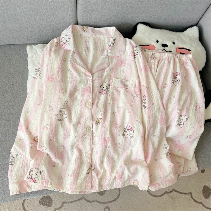 2025网红秋冬新款云朵棉翻领双开衫卡通可爱长袖女睡衣女家居服|undefined