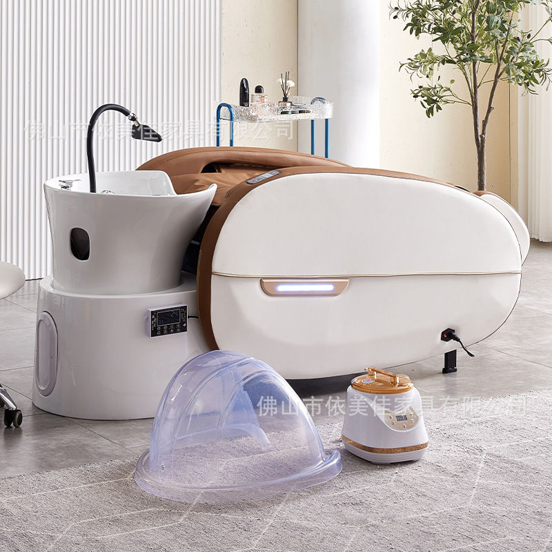 Cerámica de alta calidad cuero totalmente automático inteligente masaje eléctrico lavabo de cabello barbería cabello especial salón de cabello cama