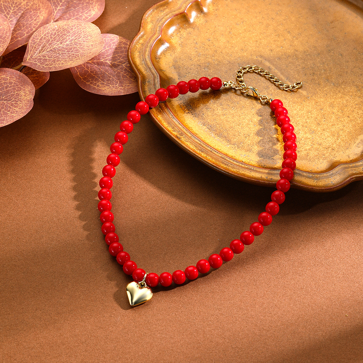 80g Weight Simple Style Heart Shape CCB Imitation Pearl Iron Beaded Chain Cable Chain Pendant Necklaces Wholesale