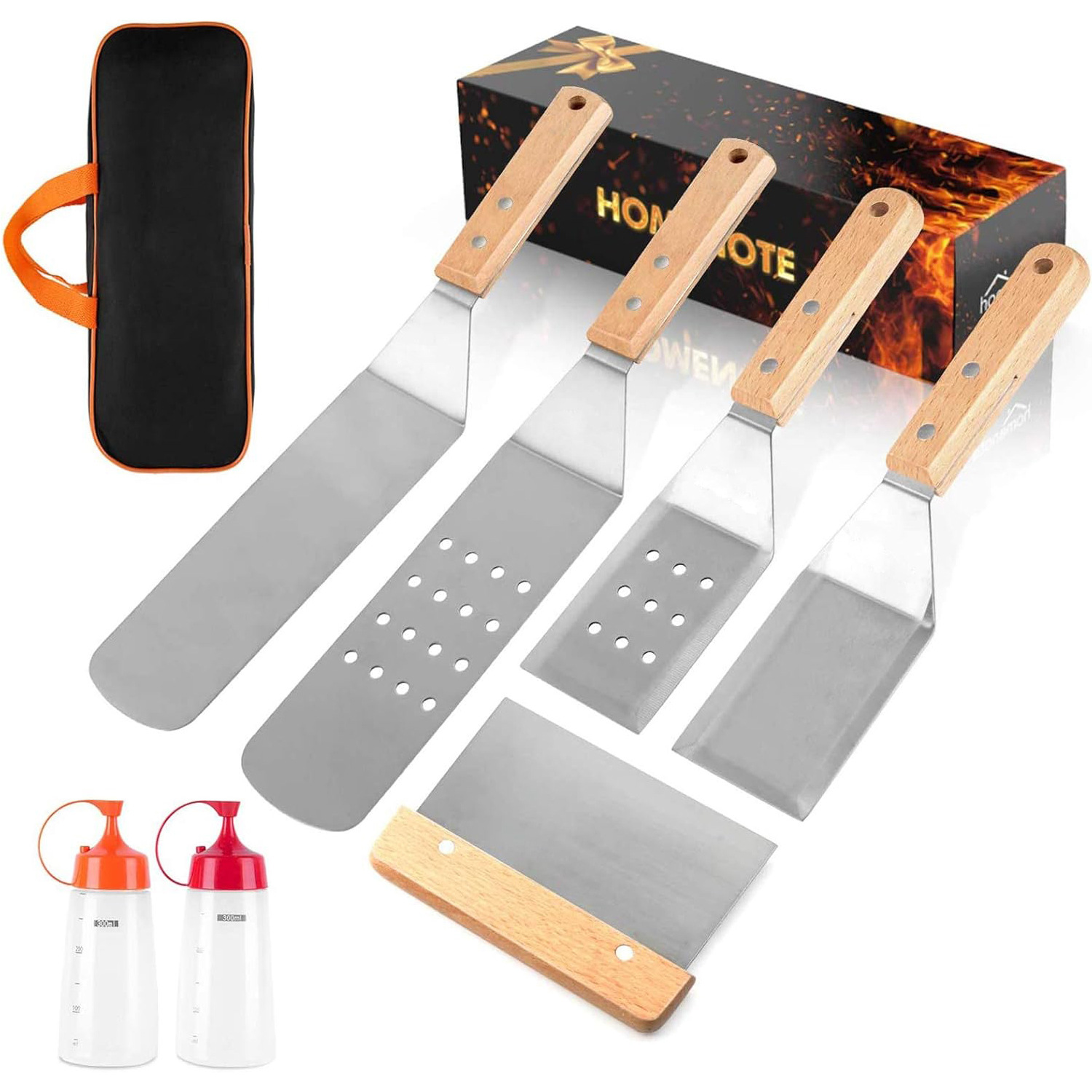 Amazon acero inoxidable herramienta de barbacoa set al aire libre teppanyuki barbecue mango de madera cocina de buey sopa de cocina combinación