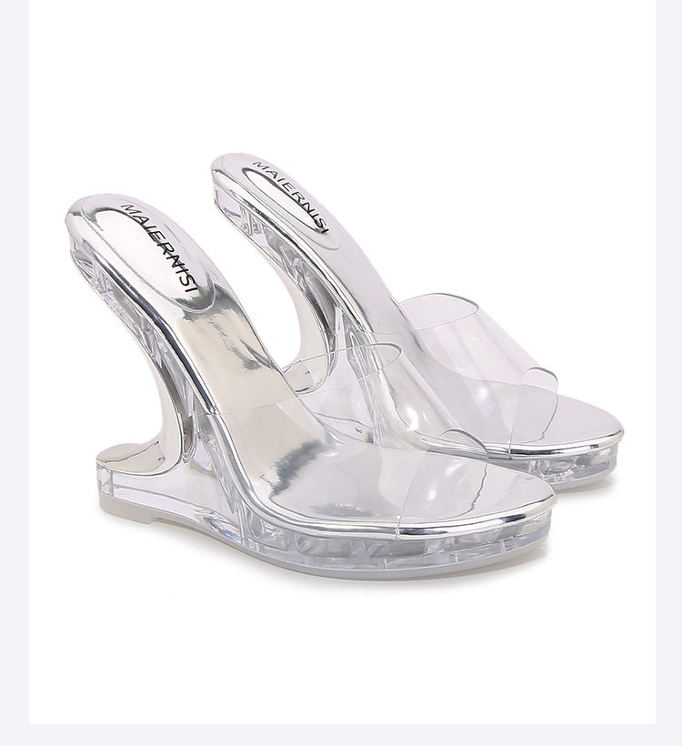 Giày sandal cao gót nữ trong suốt pha lê hở mũi gót nhọn — bạc, màu đỏ, trắng, đen chi tiết 38