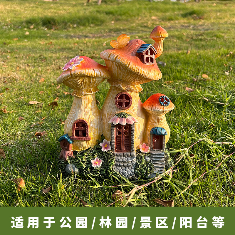 クロスボーダーきのこハウスソーラーライト庭置物ナイトライト屋外ガーデン装飾樹脂工芸品temu