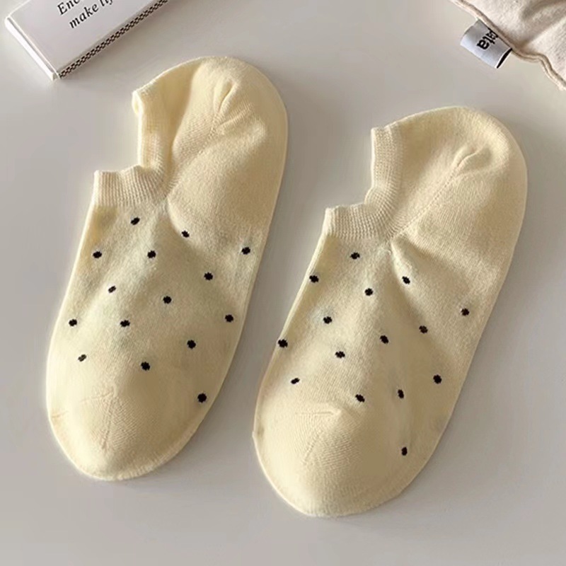 韓国東大門水玉ソックス浅口ボートソックス日本製無地水玉落ちない夏用薄手インビジブルソックス