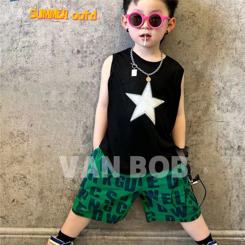 Children's summer wear boys' sleeveless T-shirt 2024 summer new baby cotton vest loose sports boy top 5