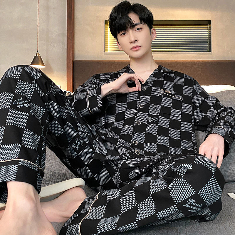 Pijamas de los hombres Primavera y Otoño Invierno 100% algodón de manga larga pantalones delgados más tamaño desgaste de alto nivel de los hombres de verano ropa de casa